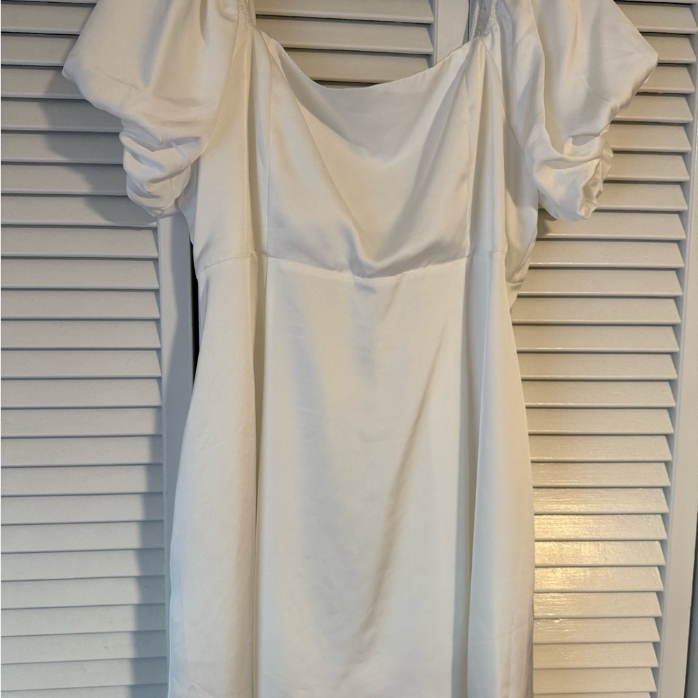 ARULA White Puff Sleeve Square Neck Mini Dress